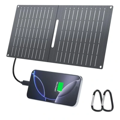 Afbeelding van Ecosonique 15 W oplader op zonne energie voor mobiele telefoon, IP67 waterdicht, opvouwbaar zonnepaneel met USB A/USB C camping, backpacking, compatibel