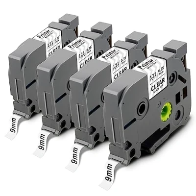 Afbeelding van Pristar Compatibel voor Brother P Touch Tapes 9mm TZe 121 TZe121 Zwart op Transparant PT H100LB P710BT H105 E110 D400 H110 P300BT E300VP D210, 4 pack