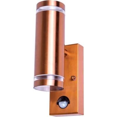 Afbeelding van Integral buiten wandlamp staal koper met sensor IP54 Up&amp;Down voor 2x GU10 LED lamp (niet inbegrepen)