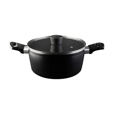 Afbeelding van MasterChef Voorraadpan met deksel 24 cm antiaanbakpan, stoofpot en soeppan voor alle kookoppervlakken incl. inductiekookplaten, Zwitsers ontworpen krasbestendig, antiaanbaklaag, aluminium, zwart
