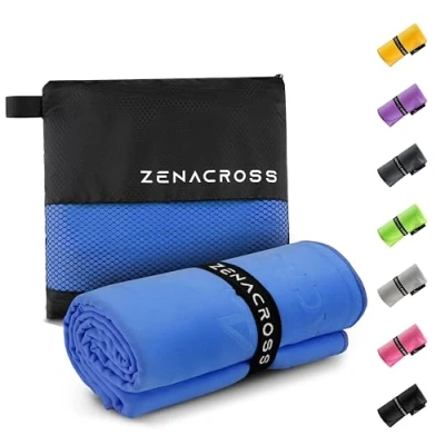 Afbeelding van Zenacross Microvezel Handdoek 50x100cm met Draagtas Compacte Sport Handdoek, Sneldrogend en Absorberend Maat M Blauw