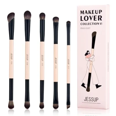 Afbeelding van Jessup Oogmake upkwasten 10 in 5 Dual Ended Oogschaduwkwastenset voor Contour, Blending, Eyeliner, Shader Borstel, Vegan Fiber Precision Oogkwastenset Peach Dust T509