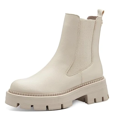 Afbeelding van Tamaris Dames plateaulaarzen, vrouwen enkellaarzen, Touch it voetbed, beige, 36 EU