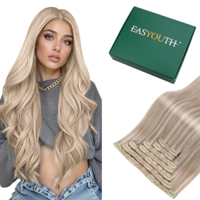 Afbeelding van Easyouth Clip in Extensies Echt Haar Dubbele Strengen Remy Human Haarextensies Clips 40cm 105g 7Stuks #18P613