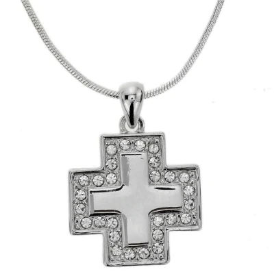 Afbeelding van Behave Zilver kleurige ketting met kruis kristal steentjes