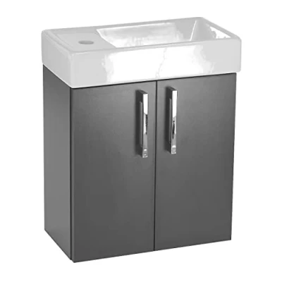 Afbeelding van paplinskimoebel Kleine kast 20 cm diep wastafelonderkast hangend met wastafel 41 x 50 22 cm, hangkast badkamer meubels, wc kast, badkamerkast voor gasten