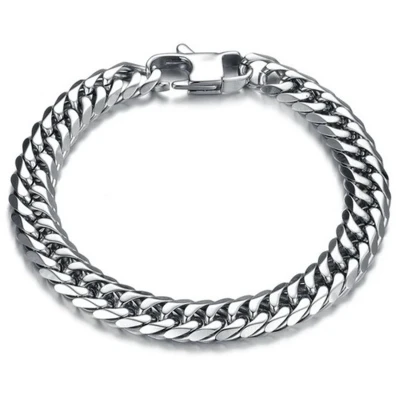 Afbeelding van Cuban Link Heren Armband Zilver Kleurig 8mm Armbanden Staal Cadeau voor Man Mannen Cadeautjes