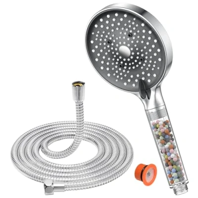 Afbeelding van YEAUPE PRO Waterbesparende douchekop met filter, regendouche 6 straalsoorten, slang 1,6 m, grote (diameter 130 mm), handdouche antikalkfunctie