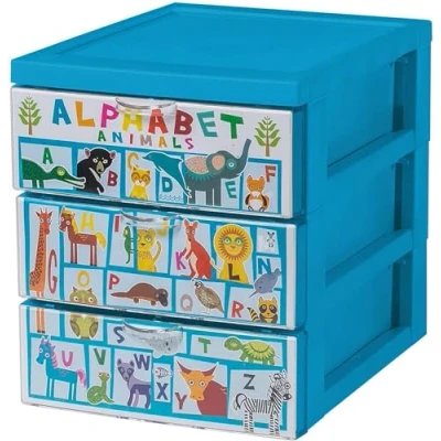 Afbeelding van Iris Ohyama, Toren, Ladekast, Kunststof opbergorganizer met ergonomisch handvat, 2L, 3 lades, robuust, BPA vrij, Kantoor, Slaapkamer, Woonkamer, SCF A5, alfabet