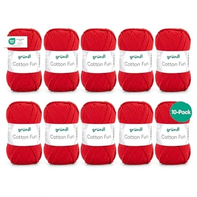 Afbeelding van Gründl Cotton Fun Breigaren, haakgaren (zacht garen van 100% katoen, Oeko Tex gecertificeerd, 50 g/115 m, naalddikte: 3 4, 10 bollen à g), signaalrood, 27,00 x 11,00 07,00 cm