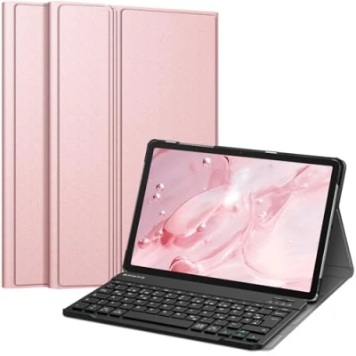 Afbeelding van Fintie Toetsenbord hoes voor Samsung Galaxy Tab A9 Plus 11 inch 2023 tablet SM X210/X216/X218, toetsenbordcover met magnetisch afneembaar Duits bluetooth toetsenbord, roségoud