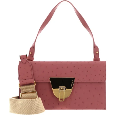 Afbeelding van COCCINELLE Leren Schoudertas Koppeling Coccinellenico Ostrich Handbag Camelia Roze