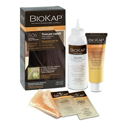 Afbeelding van Biokap Nutricolor, haarkleur 5.06 notenbruin, zonder ammoniak, maakt het haar zacht en glanzend, met natuurlijke kleuren, 140 ml