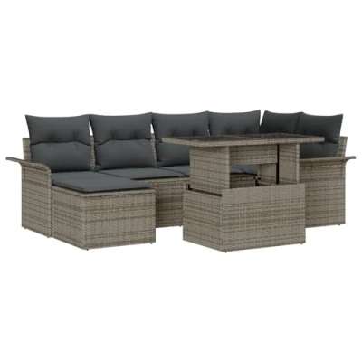 Afbeelding van vidaXL 7 delige Tuin Sofa Set met Kussens Grijs Poly Riet