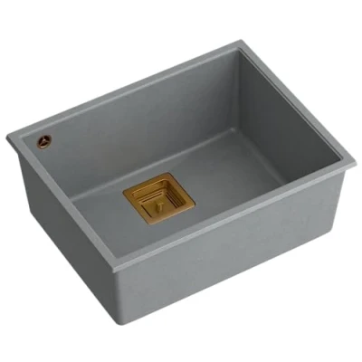 Afbeelding van Quadron Wastafel granieten spoelbak keuken afmetingen 55 x 42 22,5 cm Kleur: grijs &amp; koper DAVID 50 enkele gootsteen met handmatige sifon
