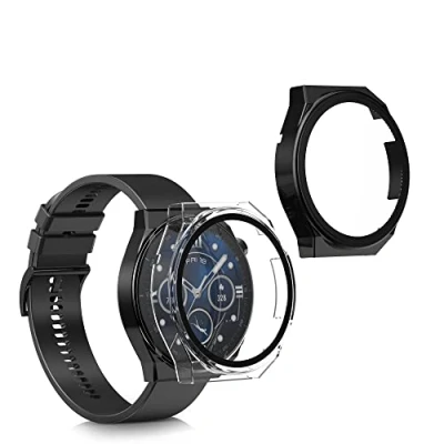 Afbeelding van kwmobile 2x cover geschikt voor Huawei Watch GT3 Pro (46mm) Fitnesstracker van gehard glas en kunststof frame set zwart / transparant