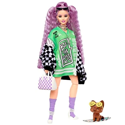 Afbeelding van Barbie Extra Modepop Barbiepop Paars haar met race jack
