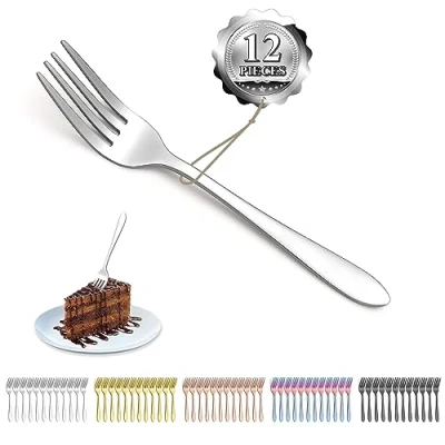 Afbeelding van Kyraton dessert vorken 12 stuks 14cm roestvrij staal vorken, taart fruit vork zilverwerk