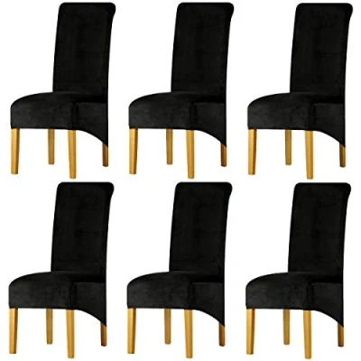 Afbeelding van LANSHENG Stoelhoezen voor eetkamerstoelen, XL, stretch, spandex, met elastische band, fluweel, restaurant, hotel, feest (zwart, set van 6)