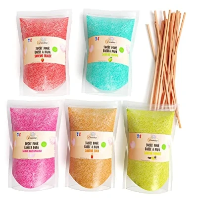 Afbeelding van Greendoso Suikerspin Suiker 5X160 Gr (Natuurlijke smaken en kleuren) Aardbei Cola Appel Marshmallow Vanille + 20 Sticks van 28 Cm (Gratis)