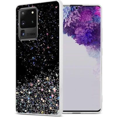 Afbeelding van Cadorabo Hoesje geschikt voor Samsung Galaxy S20 ULTRA in Zwart met Glitter Beschermhoes van flexibel TPU silicone fonkelende glitters Case Cover Etui