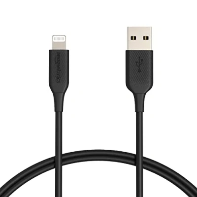 Afbeelding van Amazon Basics USB A naar Lightning oplaadkabel, MFi gecertificeerde oplader voor Apple iPhone 2, X, Xs Pro, Pro Max, Plus, iPad, 0,9 m, zwart, 2 stuks