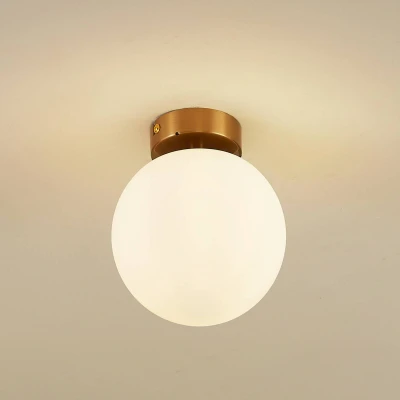 Afbeelding van Plafondlamp Lucande Bidolo, messingkleurig, glas, 15 cm, IP44