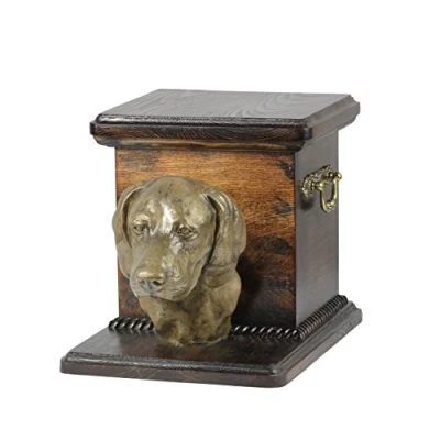 Afbeelding van Art Dog Handgemaakte Aangepaste Hondenherdenkingsurn Koudgegoten Bronzen Hondenkop op Berkenbasis Gepersonaliseerde Hondencrematiedoos 19x31x22cm Weimaraner