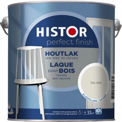 Afbeelding van histor perfect finish houtlak zijdeglans ral 9010 2.5 ltr