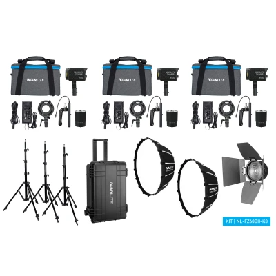 Afbeelding van Nanlite Forza 60B II LED Tripple Kit (3 Lampstatieven, 2 Softboxen, 1 Fresnel)