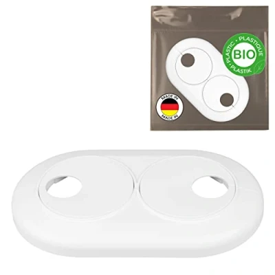 Afbeelding van FUX 5 stuks biologische dubbele rozetten 16 mm 22 mm, verwarmingsbuis rozet voor variabele buisafstanden, afdekking, bekleding, wit biogebaseerd polyethyleen (16 mm)