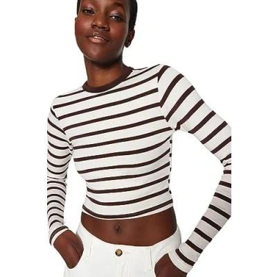 Afbeelding van Trendyol Kaki Gestreepte Premium Viscose Zachte Stof Aansluitende Crop Rekbare Gebreide Blouse Twoaw24Bz00048
