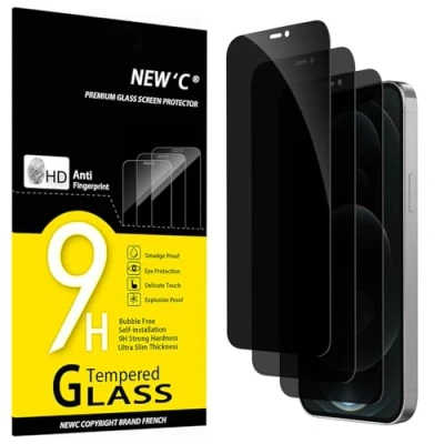 Afbeelding van NEW&#039;C 3 Stuks, Privacy Screenprotector voor iPhone 12 Pro Max (6,7 inch), verbeterde 28 graden smalle privacyhoek, ultraduurzame 9H hardheid, bubbelvrij