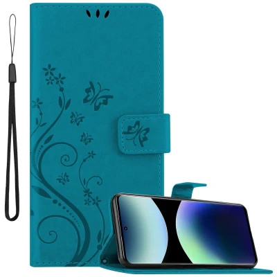 Afbeelding van Cadorabo Hoesje geschikt voor Xiaomi RedMi Note 14 Pro Plus 5G in BLOEMEN BLAUW Beschermhoes bloemmotief met magnetische sluiting, standfunctie en kaartsleuven Book Case Cover Etui