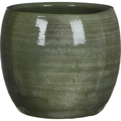 Afbeelding van Mica Decorations lester ronde bloempot groen maat in cm: 22 x 24