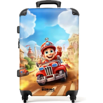 Afbeelding van NoBoringSuitcases.com Grote koffer Brandweer kinderkoffer jongen Reiskoffer met 4 wielen Trolley op wieltjes 60 liter Rolkoffer groot kinderen Ruimbagage valies 20kg Reisbagage &amp; reisaccessoires large Suitcase medium Bagagekoffer XL
