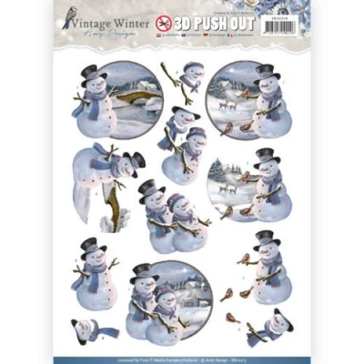 Afbeelding van Snowman Vintage Winter 3D Uitdrukvel Push Out Amy Design