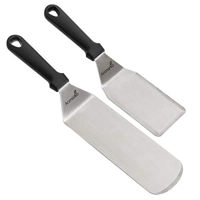 Afbeelding van Metalen roestvrijstalen spatel set bakplaat schraper en pannenkoek flipper of hamburger draaier roestvrij staal gebruiksvoorwerp geweldig voor BBQ Grill Flat Top Commerciële kwaliteit