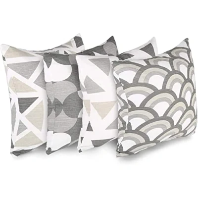 Afbeelding van Penguin Home 3432 100% Katoen Decoratieve Dubbelzijdige Vierkante Kussenhoezen Met Onzichtbare Rits 4 Delige Set, 45 cm Lengte x Breedte, Grijs/Wit Mix