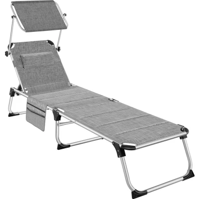 Afbeelding van tectake® Ligbed Lorella gestoffeerd, inklapbaar grijs gemeleerd 220 x 60,5 34 cm, met zijvak