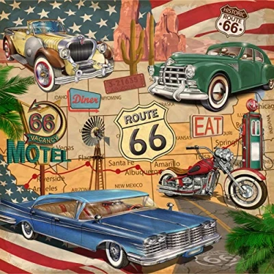 Afbeelding van 20 servetten USA Trip Route 66 Auto&#039;s Oldtimer Amerika Vintage 33x33cm