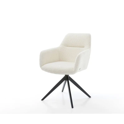 Afbeelding van DELIFE Draaistoel Pejo Flex bouclé wit kruisframe breed zwart 360 draaibaar rocker functie pocketveer kern