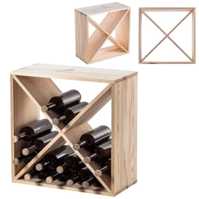 Afbeelding van KADAX Wijnrek van hout, 52 x 25,5 cm, groot flessenrek voor vele wijnflessen, rustieke wijnstandaard, ruimtebesparend rek flessen, stabiele wijnkast, made in EU