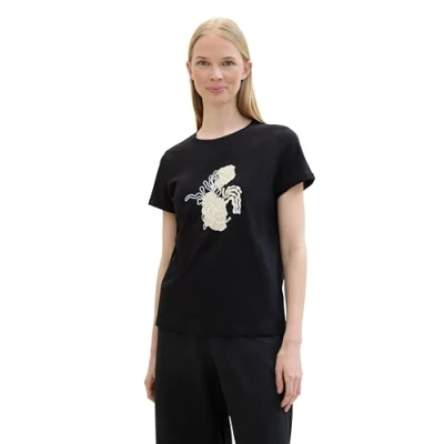Afbeelding van TOM TAILOR Basic T shirt voor dames met bloemenprint, 14482 Deep Black, 3XL