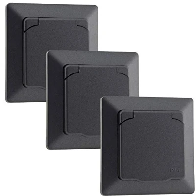Afbeelding van 3 MILOS contactdoos met afdekking IP44 antraciet frame