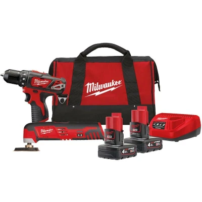 Afbeelding van Milwaukee M12 BPP2H 402B powerpack (M12 BPD, C12 Multitool, 2 x 4,0 Ah accu, lader, tas)
