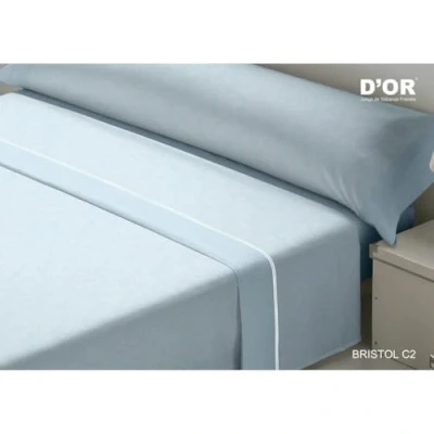 Afbeelding van Set beddengoed D&#039;Or BRISTOL Blauw Bed van 180 Franela