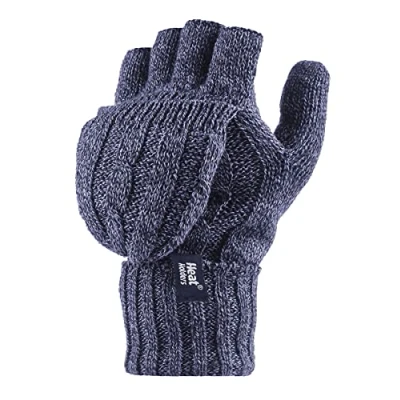 Afbeelding van HEAT HOLDERS Thermische Converter Vingerloze Kabelgebreide 2.3 tog Dameshandschoenen, Blauw, Eén maat