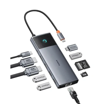 Afbeelding van Baseus Docking Station USB C 2 Display, 10 Gbps in 1 met HDMI Single 4K @120Hz, Dual @ 60Hz, A en C, Gigabit Ethernet PD 100 W voor Mac/Dell/HP/Lenovo