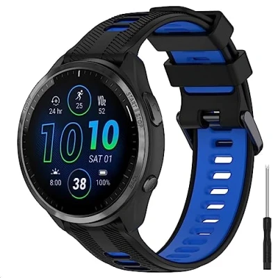 Afbeelding van GIOPUEY band compatibel met Garmin Forerunner 965/955/945/745, zachte TPU horlogeband, vervanging van de [kleurstiksels ontwerp] zwart/blauw